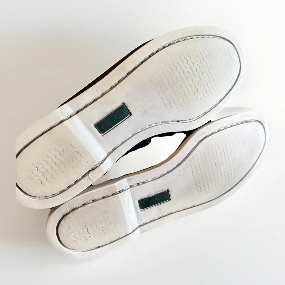 LL Bean Navy Blue Leather Boat Shoes Women's 8.5 Moccasin Deck Loafers
